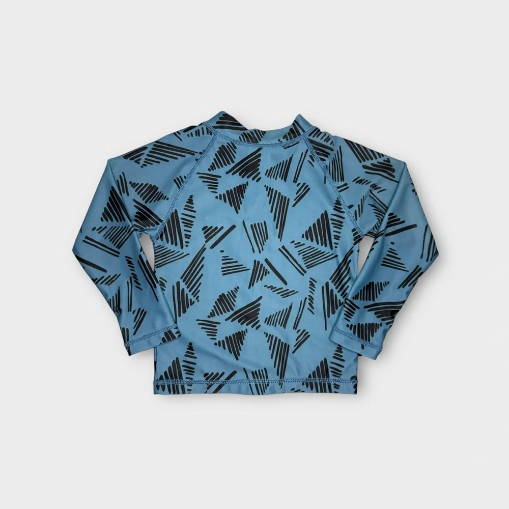 Tiny Tribe Scribble Marker Pattern Zip Up Blue Swim Rash Guard